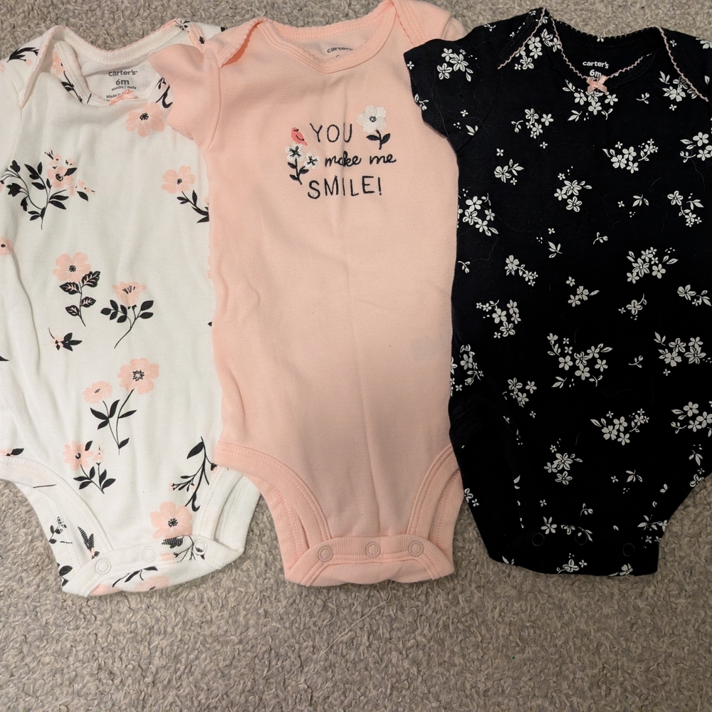 3 For $18 Carter's Pink, Black, and White Baby Bodysuits Set - Picture 8 of 12